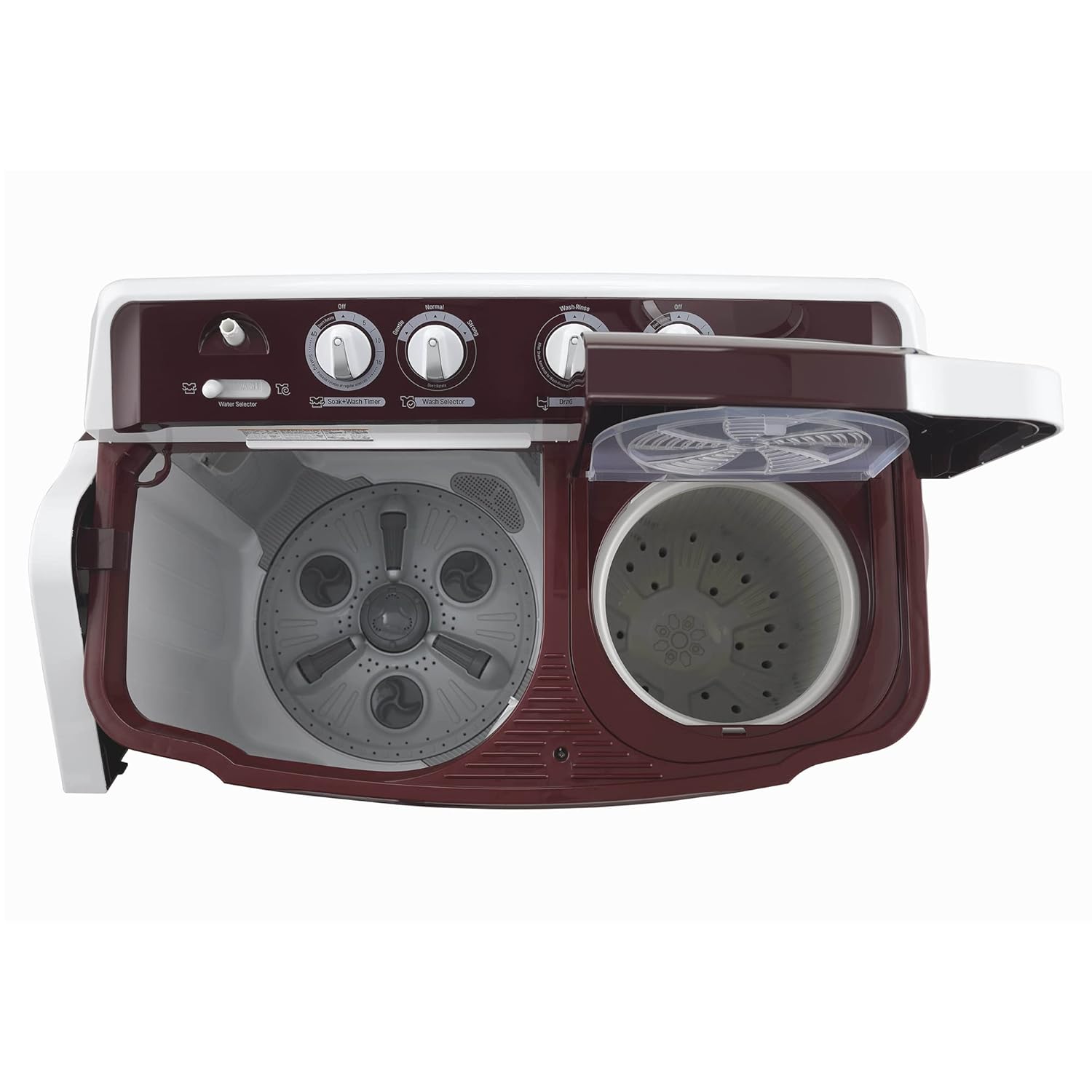 LG 10 kg 5 Star with Roller Jet Pulsator with Soak, Wind Jet Dry and Rat Away, 6.5 Kg (Spin Tub Capacity) Semi Automatic Top Load Washing Machine Maroon, White