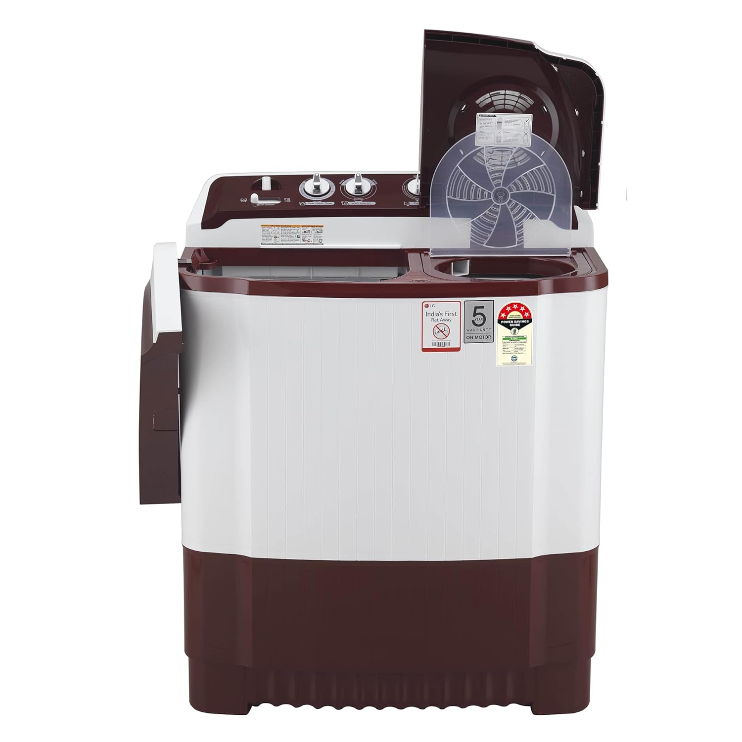 LG 10 kg 5 Star with Roller Jet Pulsator with Soak, Wind Jet Dry and Rat Away, 6.5 Kg (Spin Tub Capacity) Semi Automatic Top Load Washing Machine Maroon, White